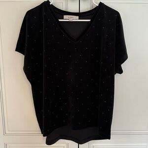 LOFT neck velour Black Short Sleeve Studded Tee-Small